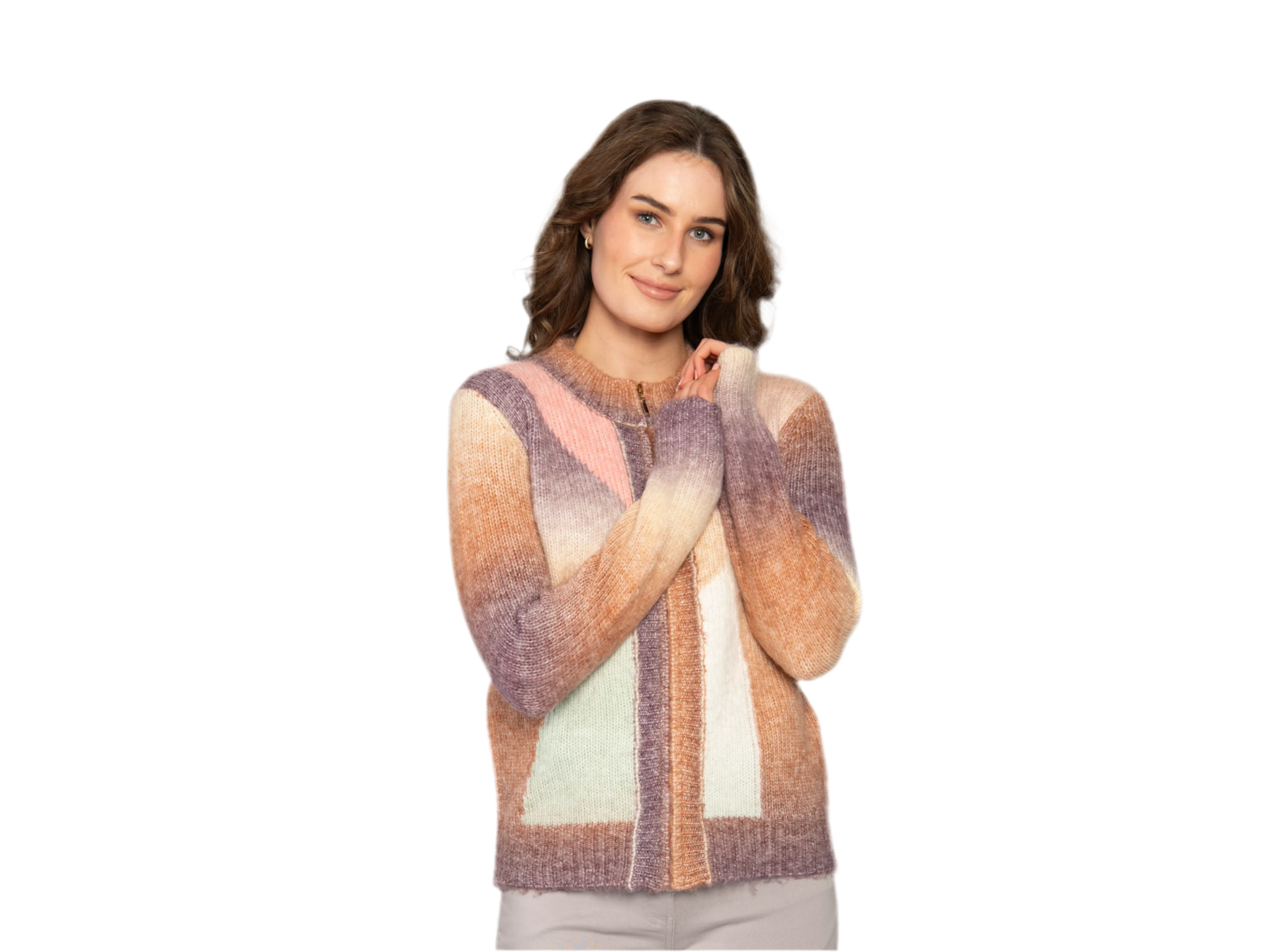 Zip Cardigan in Ombré Pink