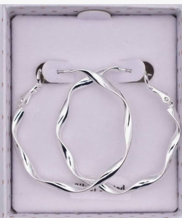 Equilibrium Twisted Silver Plated Hoop Earrings