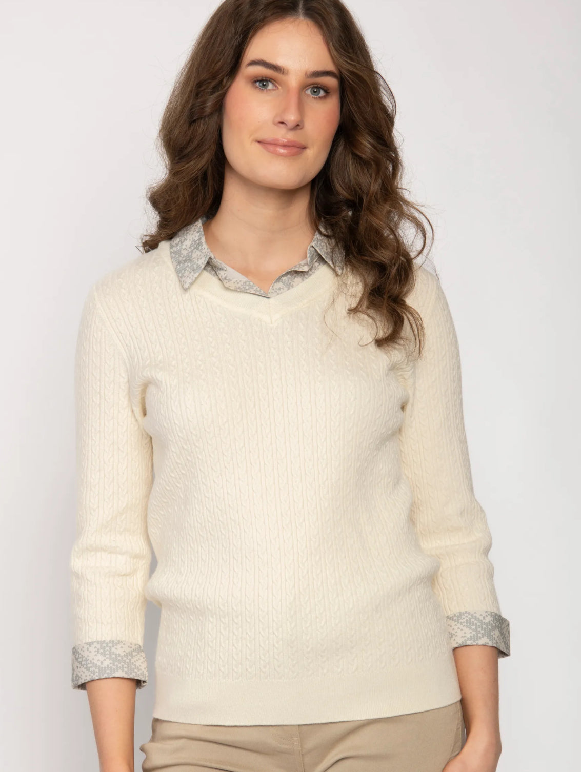 V Neck Jumper With Blouse