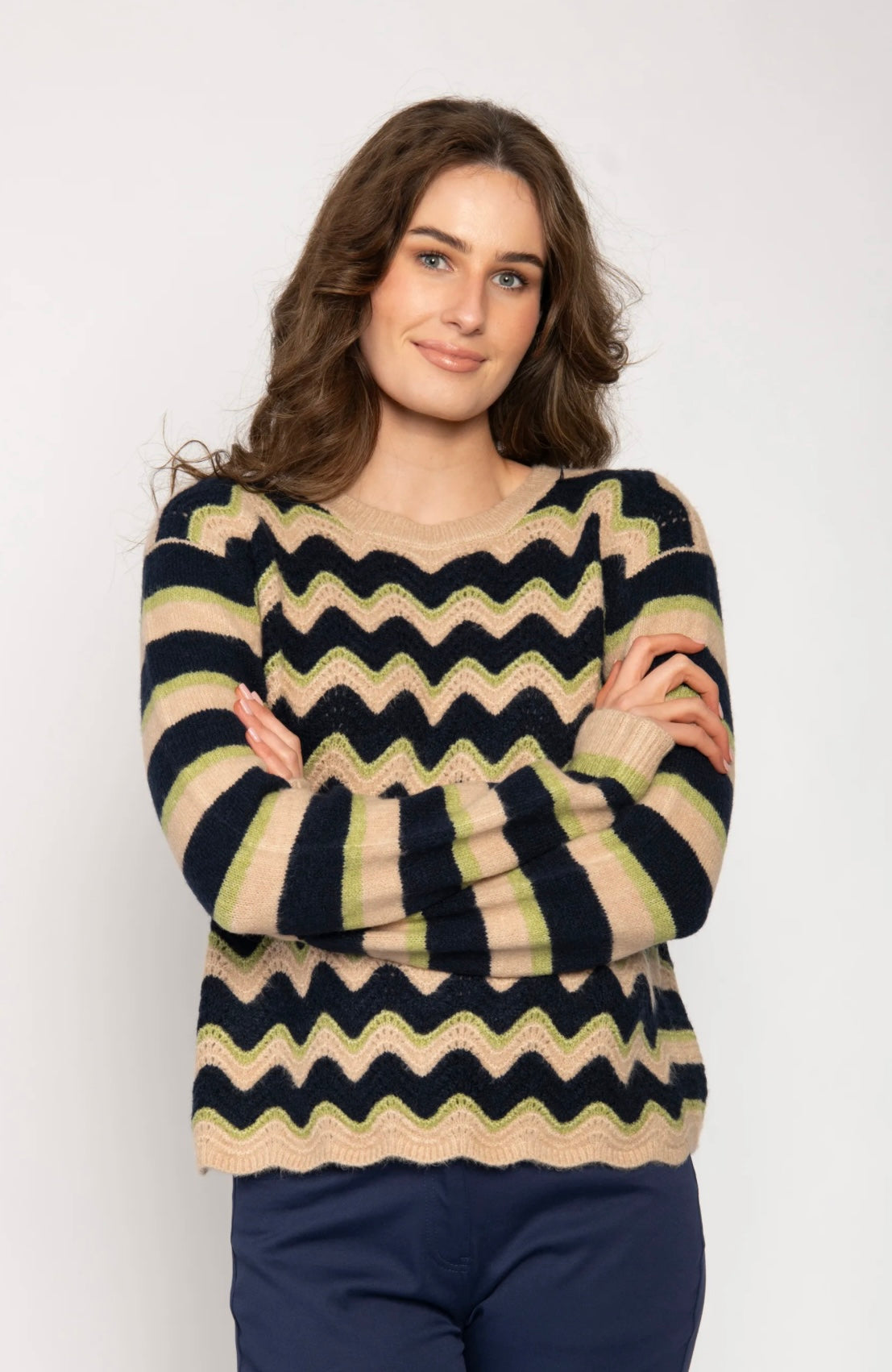 Beige and Lime Wave Sweater