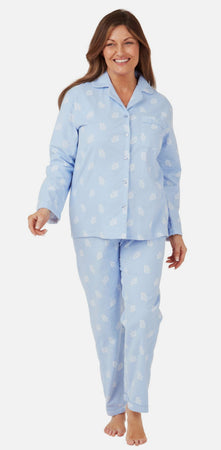 100% Brushed Cotton Pyjamas Blue/Pink